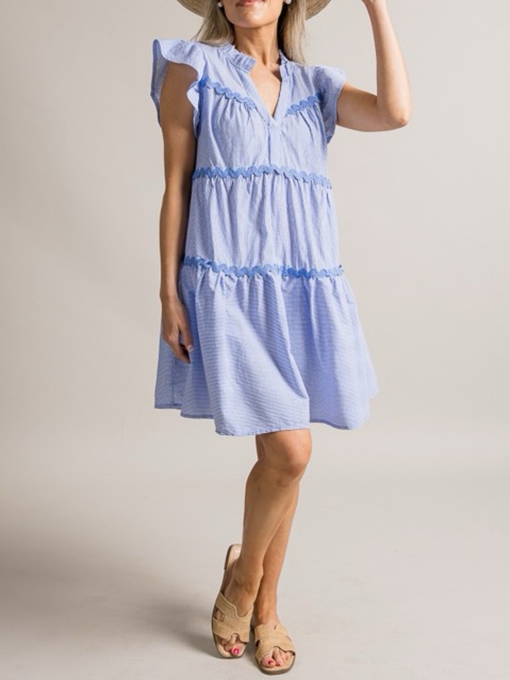 Umgee Blue and White Striped Mini Dress - Picture 3 of 11